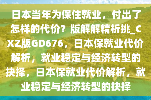 日本当年为保住就业，付出了怎样的代价？版解解精析挑_CXZ版GD676，日本保就业代价解析，就业稳定与经济转型的抉择，日本保就业代价解析，就业稳定与经济转型的抉择