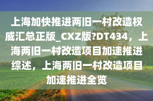 上海加快推进两旧一村改造权威汇总正版_CXZ版?DT434，上海两旧一村改造项目加速推进综述，上海两旧一村改造项目加速推进全览