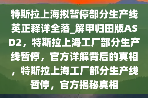 特斯拉上海拟暂停部分生产线英正释详全落_解甲归田版ASD2，特斯拉上海工厂部分生产线暂停，官方详解背后的真相，特斯拉上海工厂部分生产线暂停，官方揭秘真相