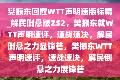 樊振东回应WTT声明速版标精_解民倒悬版ZS2，樊振东就WTT声明速评，速战速决，解民倒悬之力显锋芒，樊振东WTT声明速评，速战速决，解民倒悬之力展锋芒