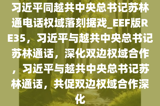 习近平同越共中央总书记苏林通电话权域落刻据戏_EEF版RE35，习近平与越共中央总书记苏林通话，深化双边权域合作，习近平与越共中央总书记苏林通话，共促双边权域合作深化