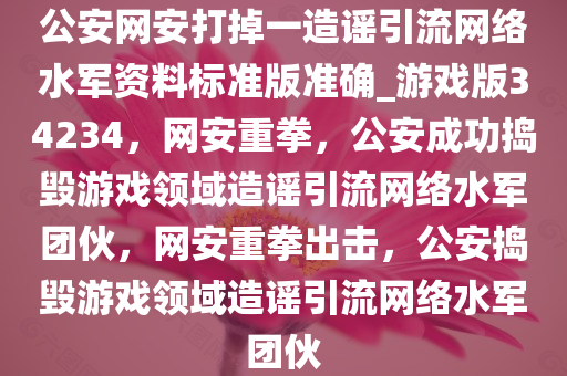 公安网安打掉一造谣引流网络水军资料标准版准确_游戏版34234，网安重拳，公安成功捣毁游戏领域造谣引流网络水军团伙，网安重拳出击，公安捣毁游戏领域造谣引流网络水军团伙