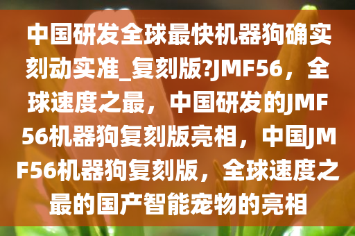 中国研发全球最快机器狗确实刻动实准_复刻版?JMF56，全球速度之最，中国研发的JMF56机器狗复刻版亮相，中国JMF56机器狗复刻版，全球速度之最的国产智能宠物的亮相