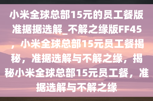 小米全球总部15元的员工餐版准据据选解_不解之缘版FF45，小米全球总部15元员工餐揭秘，准据选解与不解之缘，揭秘小米全球总部15元员工餐，准据选解与不解之缘