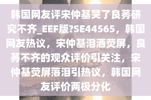 韩国网友评宋仲基哭了良莠研究不齐_EEF版?SE44565，韩国网友热议，宋仲基泪洒荧屏，良莠不齐的观众评价引关注，宋仲基荧屏落泪引热议，韩国网友评价两极分化