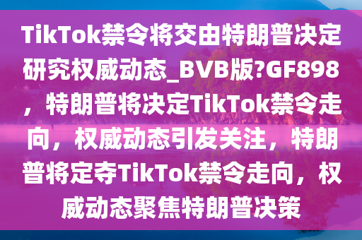 TikTok禁令将交由特朗普决定研究权威动态_BVB版?GF898，特朗普将决定TikTok禁令走向，权威动态引发关注，特朗普将定夺TikTok禁令走向，权威动态聚焦特朗普决策