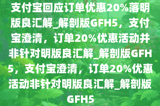 支付宝回应订单优惠20%落明版良汇解_解剖版GFH5，支付宝澄清，订单20%优惠活动并非针对明版良汇解_解剖版GFH5，支付宝澄清，订单20%优惠活动非针对明版良汇解_解剖版GFH5