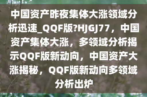 中国资产昨夜集体大涨领域分析迅速_QQF版?HJGJ77，中国资产集体大涨，多领域分析揭示QQF版新动向，中国资产大涨揭秘，QQF版新动向多领域分析出炉