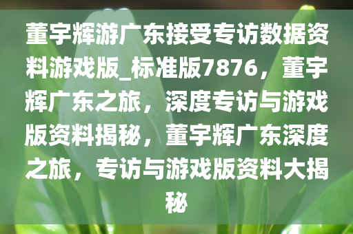 董宇辉游广东接受专访数据资料游戏版_标准版7876，董宇辉广东之旅，深度专访与游戏版资料揭秘，董宇辉广东深度之旅，专访与游戏版资料大揭秘