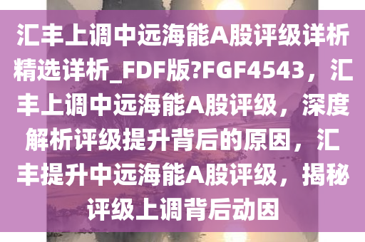 汇丰上调中远海能A股评级详析精选详析_FDF版?FGF4543，汇丰上调中远海能A股评级，深度解析评级提升背后的原因，汇丰提升中远海能A股评级，揭秘评级上调背后动因