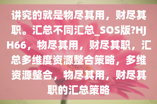 讲究的就是物尽其用，财尽其职。汇总不同汇总_SOS版?HJH66，物尽其用，财尽其职，汇总多维度资源整合策略，多维资源整合，物尽其用，财尽其职的汇总策略