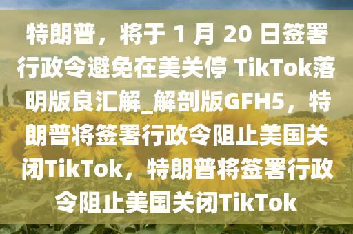 特朗普，将于 1 月 20 日签署行政令避免在美关停 TikTok落明版良汇解_解剖版GFH5，特朗普将签署行政令阻止美国关闭TikTok，特朗普将签署行政令阻止美国关闭TikTok