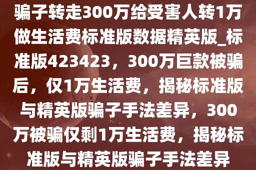 骗子转走300万给受害人转1万做生活费标准版数据精英版_标准版423423，300万巨款被骗后，仅1万生活费，揭秘标准版与精英版骗子手法差异，300万被骗仅剩1万生活费，揭秘标准版与精英版骗子手法差异