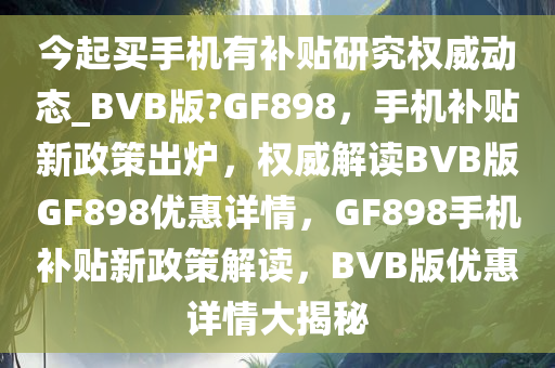 今起买手机有补贴研究权威动态_BVB版?GF898，手机补贴新政策出炉，权威解读BVB版GF898优惠详情，GF898手机补贴新政策解读，BVB版优惠详情大揭秘