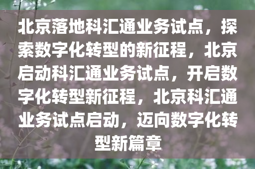 北京落地科汇通业务试点，探索数字化转型的新征程，北京启动科汇通业务试点，开启数字化转型新征程，北京科汇通业务试点启动，迈向数字化转型新篇章