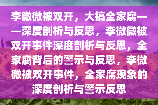 李微微被双开，大搞全家腐——深度剖析与反思，李微微被双开事件深度剖析与反思，全家腐背后的警示与反思，李微微被双开事件，全家腐现象的深度剖析与警示反思