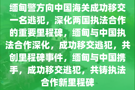 缅甸警方向中国海关成功移交一名逃犯，深化两国执法合作的重要里程碑，缅甸与中国执法合作深化，成功移交逃犯，共创里程碑事件，缅甸与中国携手，成功移交逃犯，共铸执法合作新里程碑