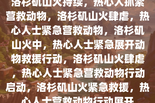 洛杉矶山火持续，热心人抓紧营救动物，洛杉矶山火肆虐，热心人士紧急营救动物，洛杉矶山火中，热心人士紧急展开动物救援行动，洛杉矶山火肆虐，热心人士紧急营救动物行动启动，洛杉矶山火紧急救援，热心人士营救动物行动展开