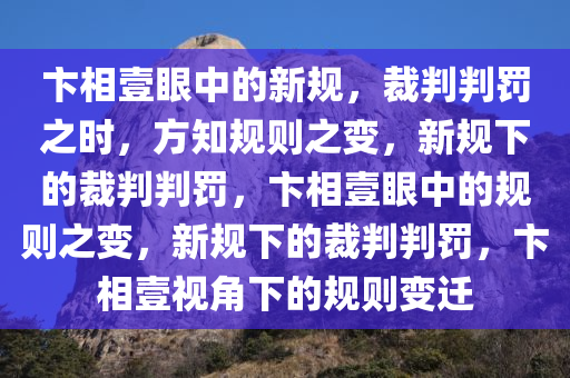 卞相壹眼中的新规，裁判判罚之时，方知规则之变，新规下的裁判判罚，卞相壹眼中的规则之变，新规下的裁判判罚，卞相壹视角下的规则变迁