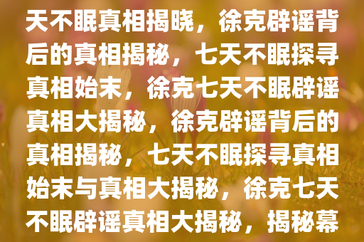 揭秘徐克辟谣背后的真相，七天不眠真相揭晓，徐克辟谣背后的真相揭秘，七天不眠探寻真相始末，徐克七天不眠辟谣真相大揭秘，徐克辟谣背后的真相揭秘，七天不眠探寻真相始末与真相大揭秘，徐克七天不眠辟谣真相大揭秘，揭秘幕后真相始末