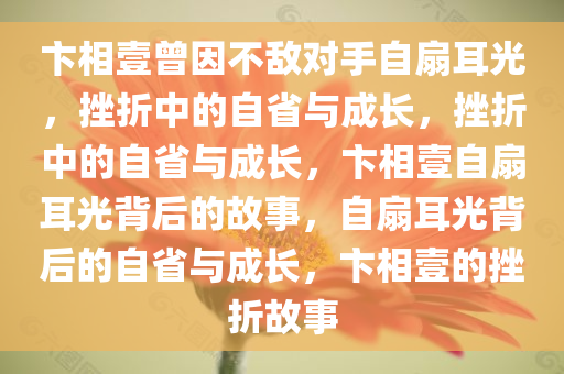 卞相壹曾因不敌对手自扇耳光，挫折中的自省与成长，挫折中的自省与成长，卞相壹自扇耳光背后的故事，自扇耳光背后的自省与成长，卞相壹的挫折故事