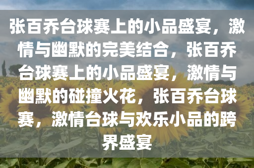 张百乔台球赛上的小品盛宴，激情与幽默的完美结合，张百乔台球赛上的小品盛宴，激情与幽默的碰撞火花，张百乔台球赛，激情台球与欢乐小品的跨界盛宴