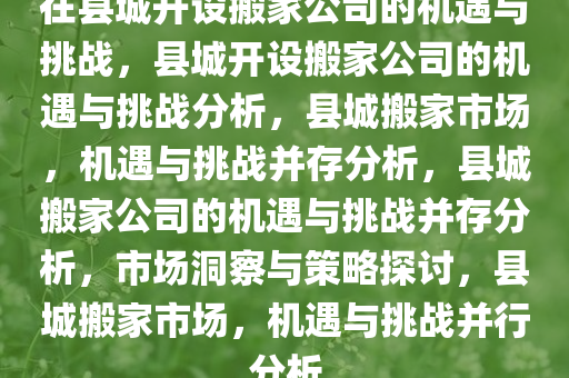 在县城开设搬家公司的机遇与挑战，县城开设搬家公司的机遇与挑战分析，县城搬家市场，机遇与挑战并存分析，县城搬家公司的机遇与挑战并存分析，市场洞察与策略探讨，县城搬家市场，机遇与挑战并行分析