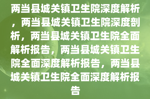 两当县城关镇卫生院深度解析，两当县城关镇卫生院深度剖析，两当县城关镇卫生院全面解析报告，两当县城关镇卫生院全面深度解析报告，两当县城关镇卫生院全面深度解析报告