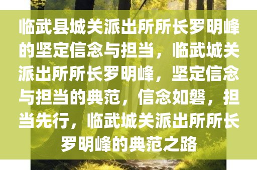 临武县城关派出所所长罗明峰的坚定信念与担当，临武城关派出所所长罗明峰，坚定信念与担当的典范，信念如磐，担当先行，临武城关派出所所长罗明峰的典范之路