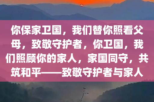 你保家卫国，我们替你照看父母，致敬守护者，你卫国，我们照顾你的家人，家国同守，共筑和平——致敬守护者与家人