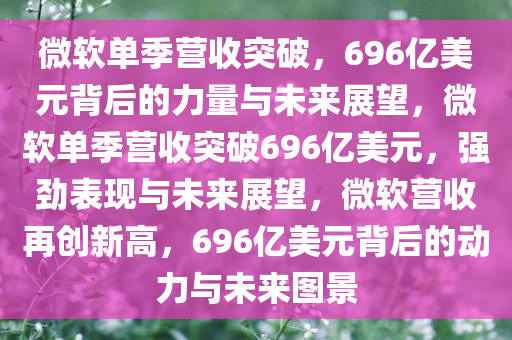 微软单季营收突破，696亿美元背后的力量与未来展望，微软单季营收突破696亿美元，强劲表现与未来展望，微软营收再创新高，696亿美元背后的动力与未来图景