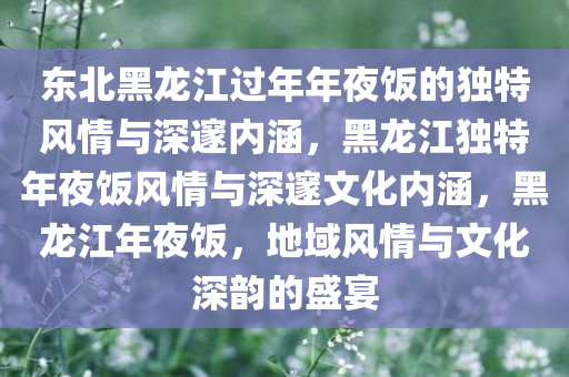 东北黑龙江过年年夜饭的独特风情与深邃内涵，黑龙江独特年夜饭风情与深邃文化内涵，黑龙江年夜饭，地域风情与文化深韵的盛宴