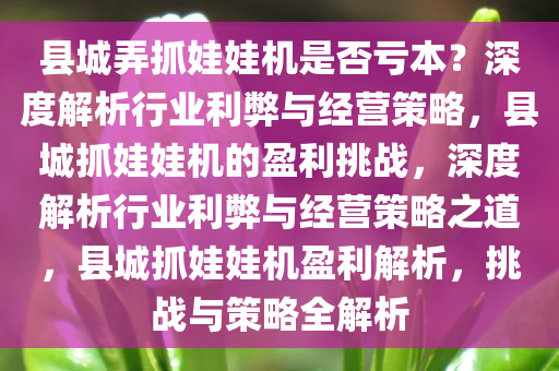 县城弄抓娃娃机是否亏本？深度解析行业利弊与经营策略，县城抓娃娃机的盈利挑战，深度解析行业利弊与经营策略之道，县城抓娃娃机盈利解析，挑战与策略全解析