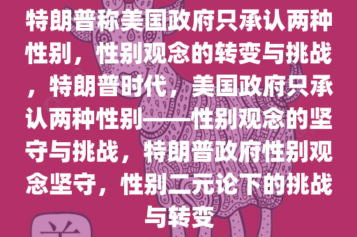 特朗普称美国政府只承认两种性别，性别观念的转变与挑战，特朗普时代，美国政府只承认两种性别——性别观念的坚守与挑战，特朗普政府性别观念坚守，性别二元论下的挑战与转变