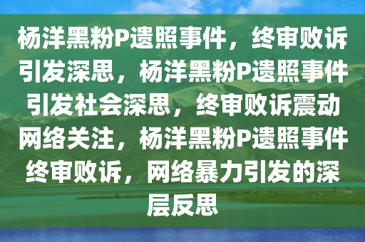 杨洋黑粉P遗照事件，终审败诉引发深思，杨洋黑粉P遗照事件引发社会深思，终审败诉震动网络关注，杨洋黑粉P遗照事件终审败诉，网络暴力引发的深层反思