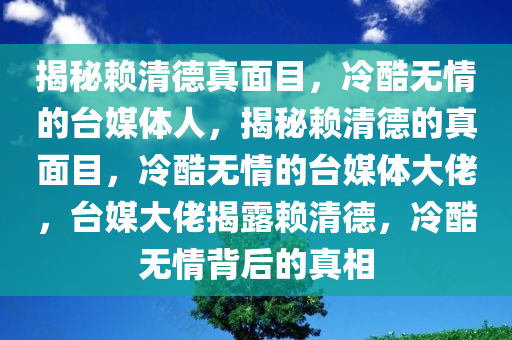 揭秘赖清德真面目，冷酷无情的台媒体人，揭秘赖清德的真面目，冷酷无情的台媒体大佬，台媒大佬揭露赖清德，冷酷无情背后的真相