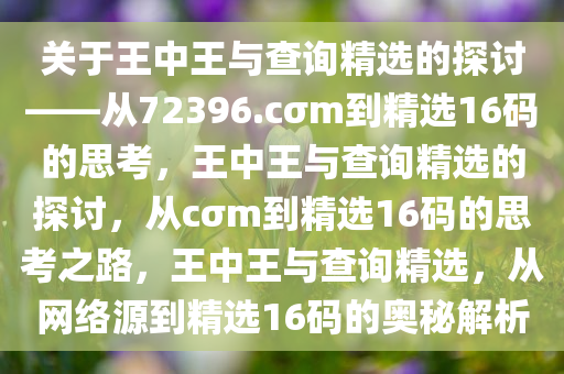 关于王中王与查询精选的探讨——从72396.cσm到精选16码的思考，王中王与查询精选的探讨，从cσm到精选16码的思考之路，王中王与查询精选，从网络源到精选16码的奥秘解析