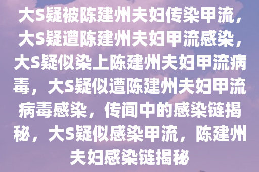 大S疑被陈建州夫妇传染甲流，大S疑遭陈建州夫妇甲流感染，大S疑似染上陈建州夫妇甲流病毒，大S疑似遭陈建州夫妇甲流病毒感染，传闻中的感染链揭秘，大S疑似感染甲流，陈建州夫妇感染链揭秘