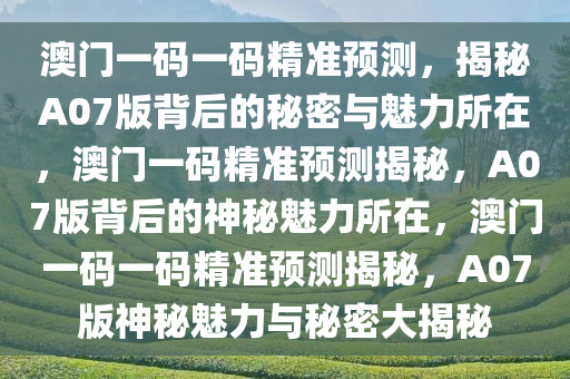 澳门一码一码精准预测，揭秘A07版背后的秘密与魅力所在，澳门一码精准预测揭秘，A07版背后的神秘魅力所在，澳门一码一码精准预测揭秘，A07版神秘魅力与秘密大揭秘