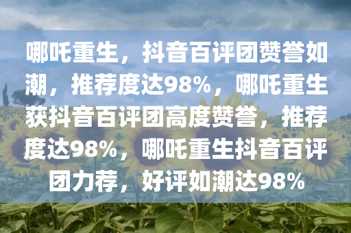 哪吒重生，抖音百评团赞誉如潮，推荐度达98%，哪吒重生获抖音百评团高度赞誉，推荐度达98%，哪吒重生抖音百评团力荐，好评如潮达98%