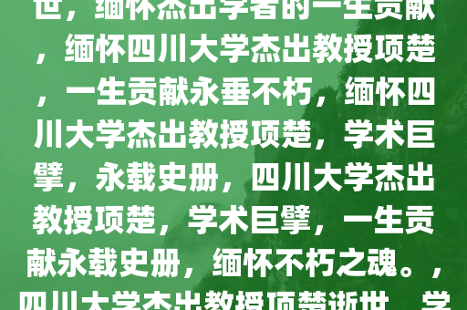 四川大学杰出教授项楚因病离世，缅怀杰出学者的一生贡献，缅怀四川大学杰出教授项楚，一生贡献永垂不朽，缅怀四川大学杰出教授项楚，学术巨擘，永载史册，四川大学杰出教授项楚，学术巨擘，一生贡献永载史册，缅怀不朽之魂。，四川大学杰出教授项楚逝世，学术巨擘，贡献永载史册