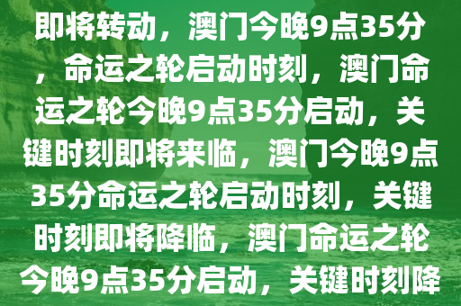 今晚澳门9点35分，命运之轮即将转动，澳门今晚9点35分，命运之轮启动时刻，澳门命运之轮今晚9点35分启动，关键时刻即将来临，澳门今晚9点35分命运之轮启动时刻，关键时刻即将降临，澳门命运之轮今晚9点35分启动，关键时刻降临