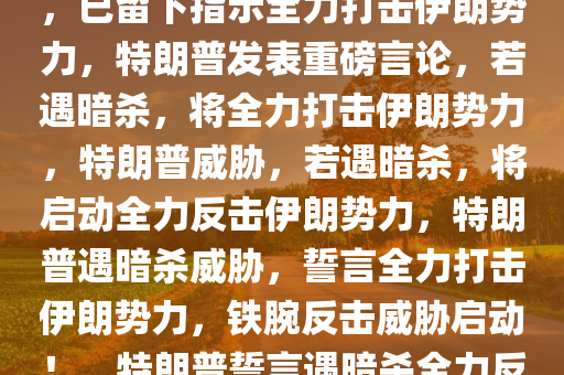 特朗普重磅言论，若遭遇暗杀，已留下指示全力打击伊朗势力，特朗普发表重磅言论，若遇暗杀，将全力打击伊朗势力，特朗普威胁，若遇暗杀，将启动全力反击伊朗势力，特朗普遇暗杀威胁，誓言全力打击伊朗势力，铁腕反击威胁启动！，特朗普誓言遇暗杀全力反击伊朗势力