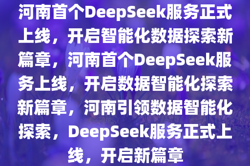 河南首个DeepSeek服务正式上线，开启智能化数据探索新篇章，河南首个DeepSeek服务上线，开启数据智能化探索新篇章，河南引领数据智能化探索，DeepSeek服务正式上线，开启新篇章