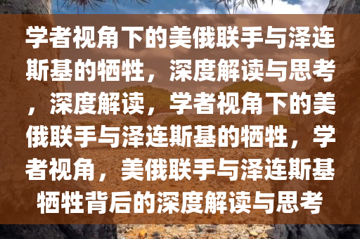 学者视角下的美俄联手与泽连斯基的牺牲，深度解读与思考，深度解读，学者视角下的美俄联手与泽连斯基的牺牲，学者视角，美俄联手与泽连斯基牺牲背后的深度解读与思考