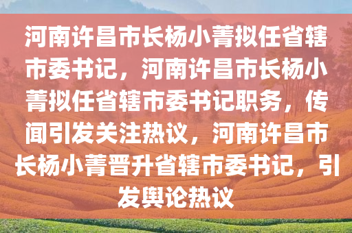 河南许昌市长杨小菁拟任省辖市委书记，河南许昌市长杨小菁拟任省辖市委书记职务，传闻引发关注热议，河南许昌市长杨小菁晋升省辖市委书记，引发舆论热议