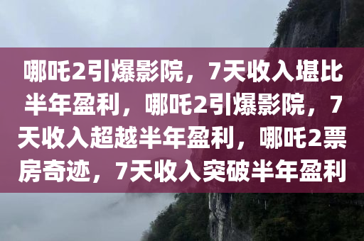 哪吒2引爆影院，7天收入堪比半年盈利，哪吒2引爆影院，7天收入超越半年盈利，哪吒2票房奇迹，7天收入突破半年盈利