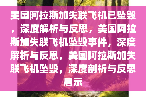 美国阿拉斯加失联飞机已坠毁，深度解析与反思，美国阿拉斯加失联飞机坠毁事件，深度解析与反思，美国阿拉斯加失联飞机坠毁，深度剖析与反思启示