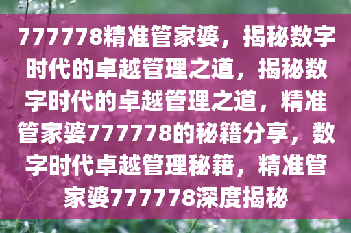 777778精准管家婆，揭秘数字时代的卓越管理之道，揭秘数字时代的卓越管理之道，精准管家婆777778的秘籍分享，数字时代卓越管理秘籍，精准管家婆777778深度揭秘