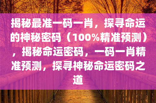 揭秘最准一码一肖，探寻命运的神秘密码（100%精准预测），揭秘命运密码，一码一肖精准预测，探寻神秘命运密码之道